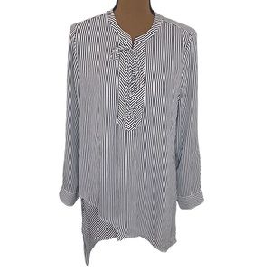 Chico’s Striped Lace-Up Uneven Hem Tunic black and white  US size 8 / 10